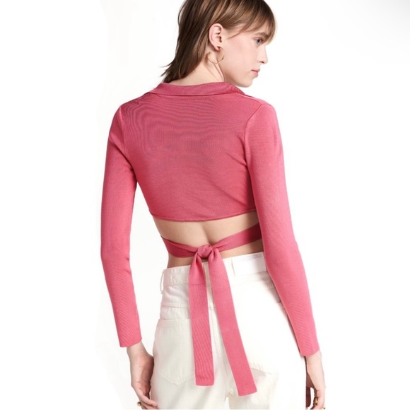 NEW CULT GAIA PINK KNIT CROPPED WRAP TOP - Picture 7 of 11